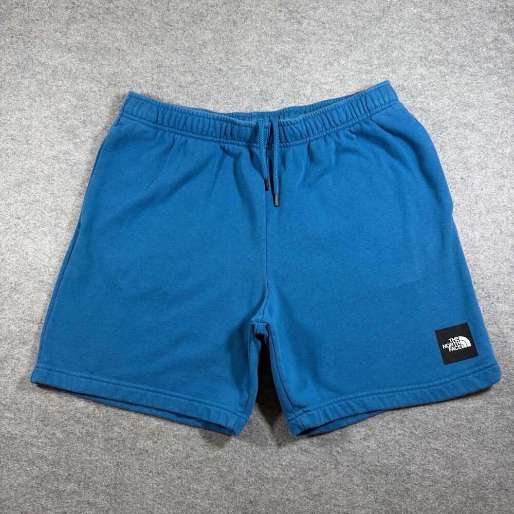 The North Face Half Dome Fleece Shorts Mens L Blue Elastic Waist Logo Outdoor